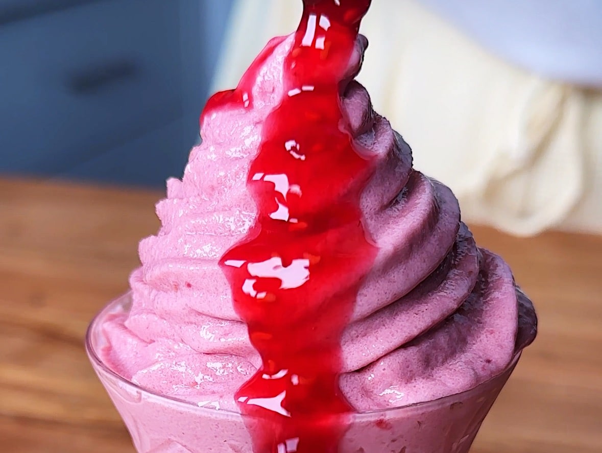 Homemade Raspberry Soft Serve Ice Cream