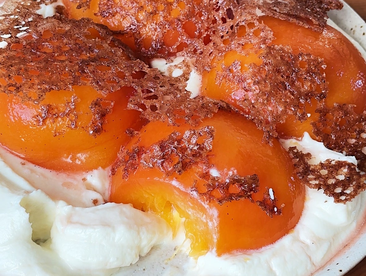 Maple Cinnamon Poached Peaches With Whipped Ricotta