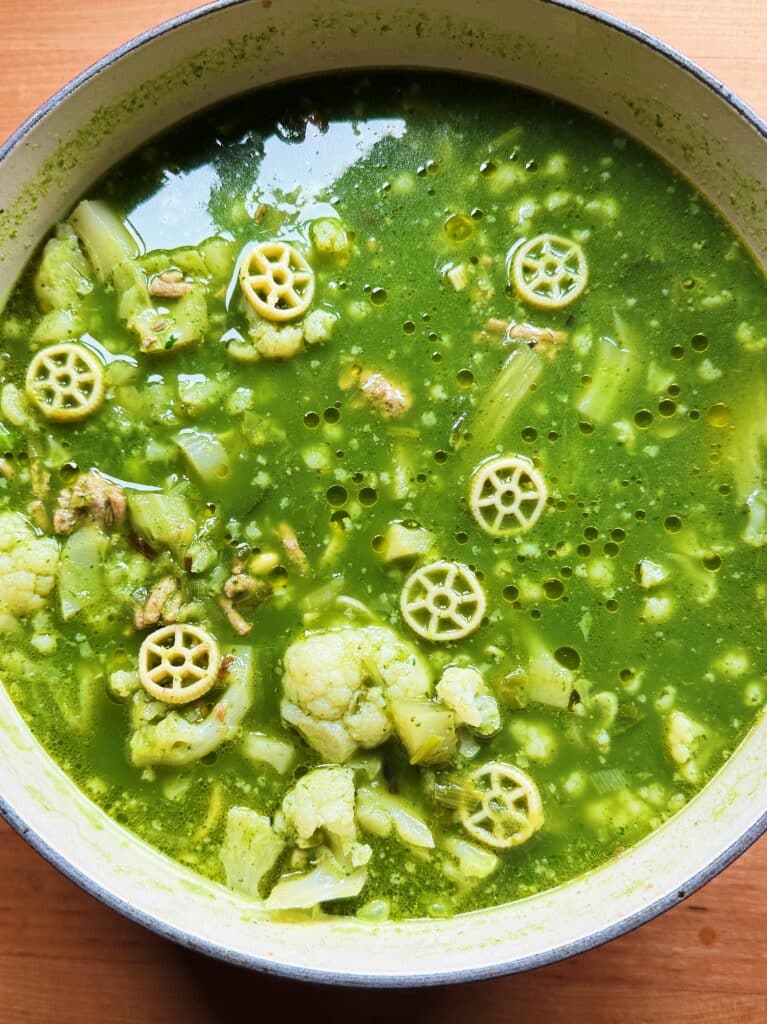 scallion soup with turkey and cauliflower